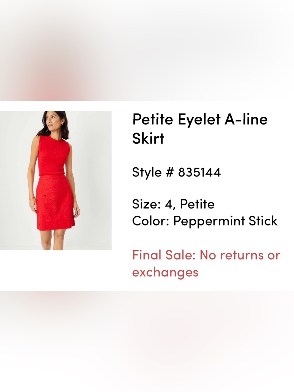 Ann Taylor 4P Petite Eyelet Skirt in Peppermint stick